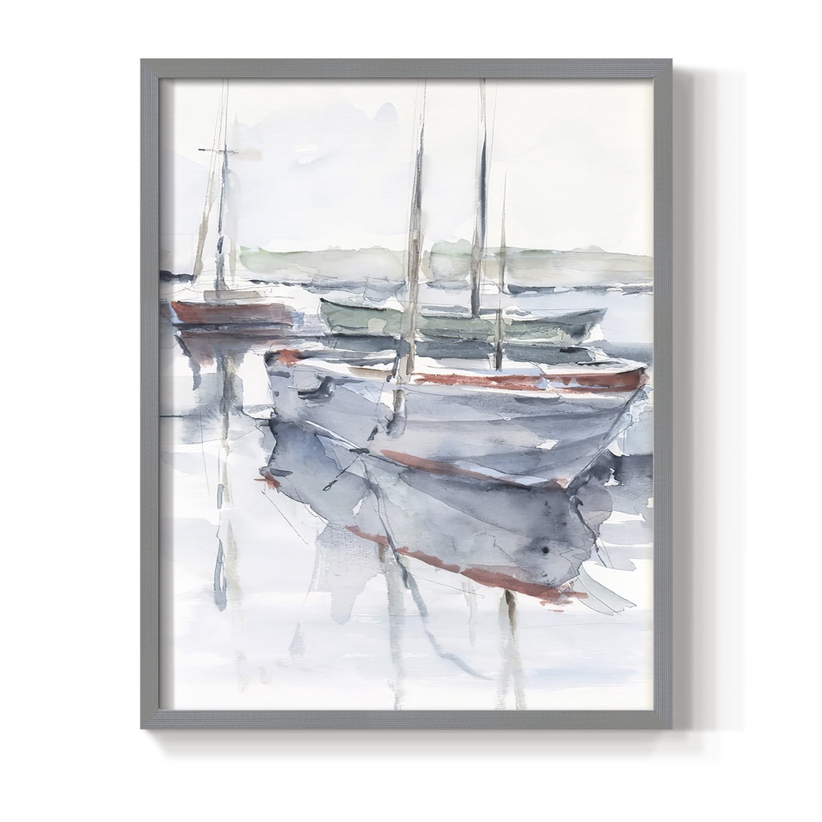 Watercolor Harbor Study I Framed Print in Gray Solid Wood 22 x 28 Framed Print