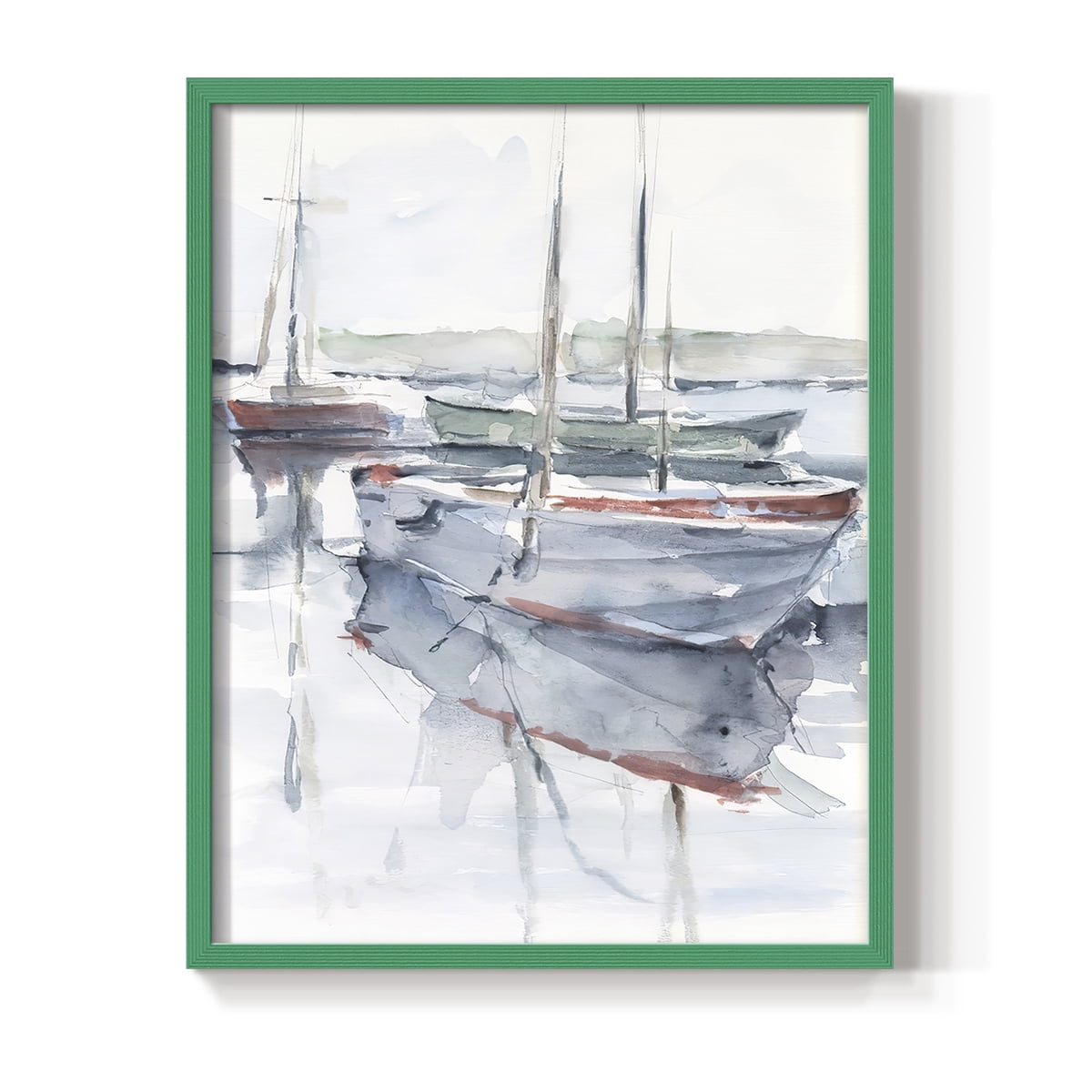 Watercolor Harbor Study I Framed Print in Green Solid Wood 11 x 14 Framed Print