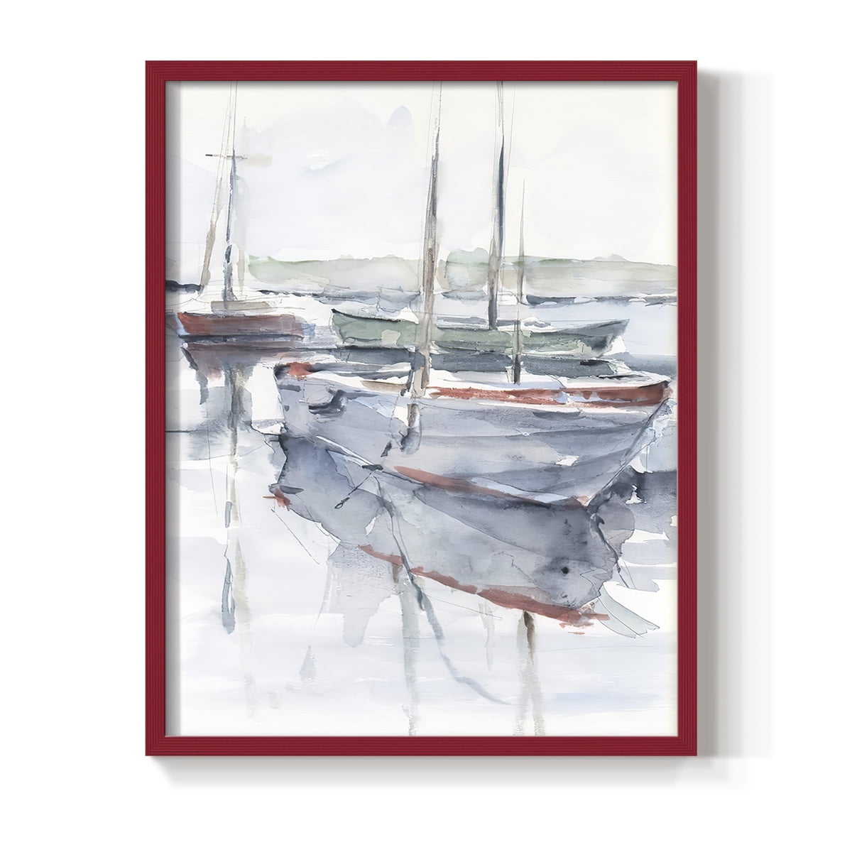 Watercolor Harbor Study I Framed Print in Red Solid Wood 11 x 14 Framed Print