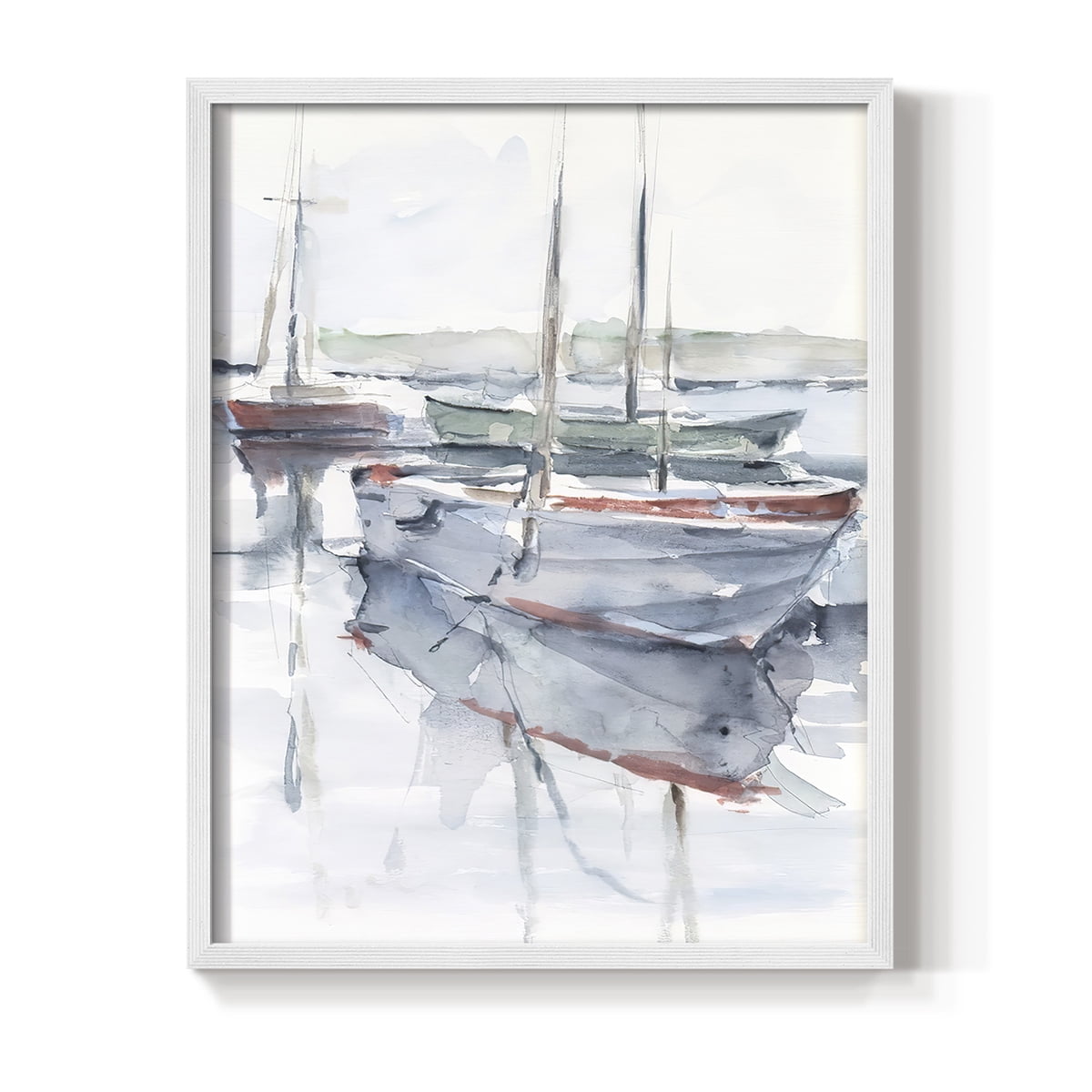 Watercolor Harbor Study I Framed Print in White Solid Wood 8 x 10 Framed Print