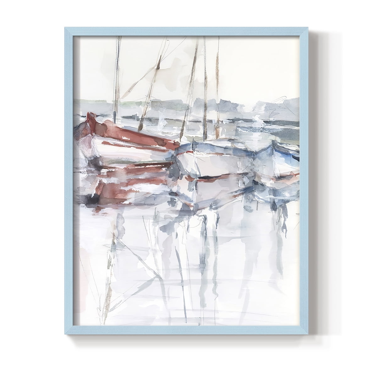 Watercolor Harbor Study II Framed Print in Blue Solid Wood 11 x 14 Framed Print