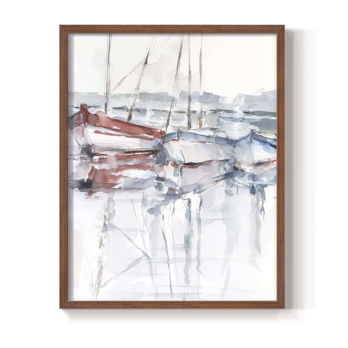 Watercolor Harbor Study II Framed Print in Brown Solid Wood 8 x 10 Framed Print