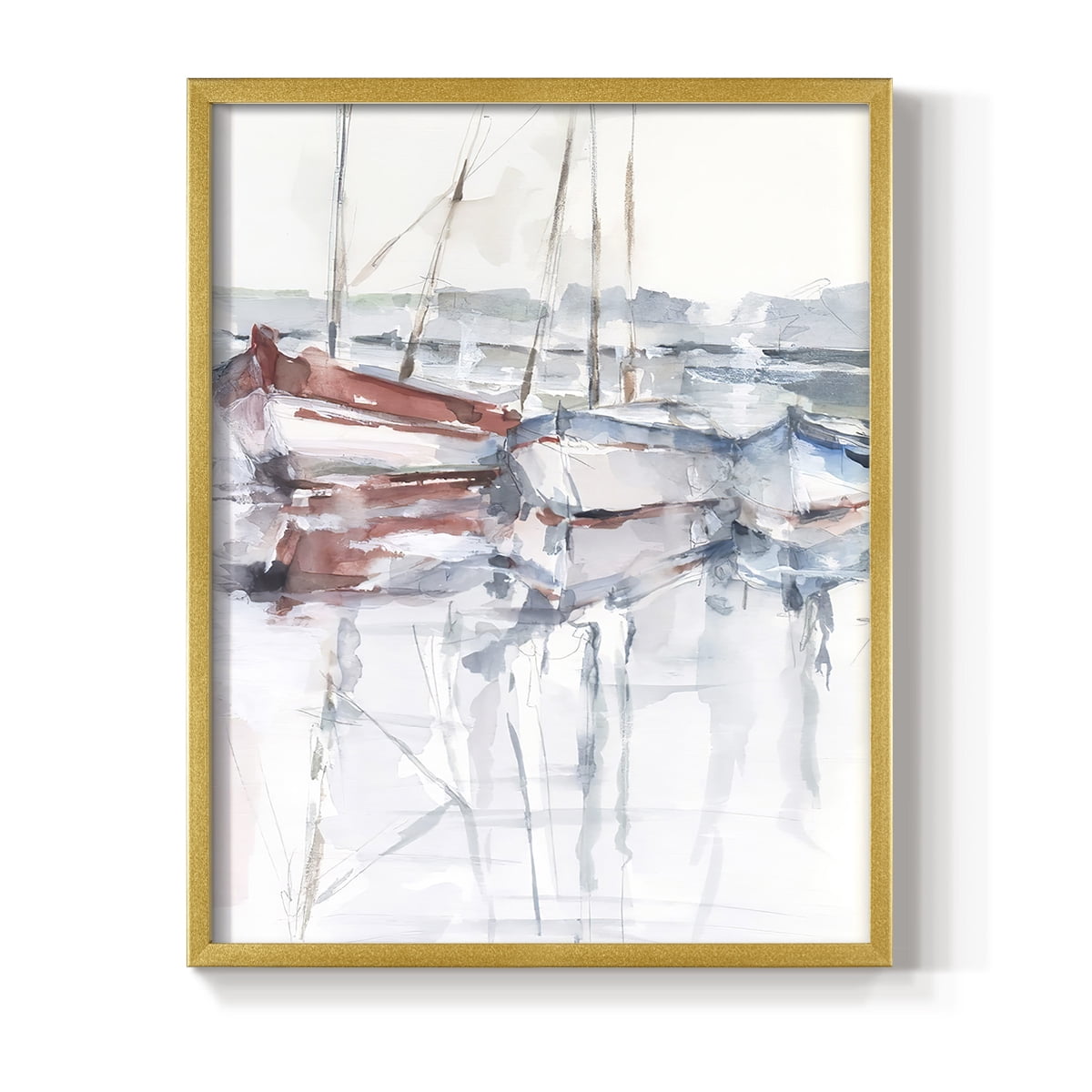 Watercolor Harbor Study II Framed Print in Gold Solid Wood 22 x 28 Framed Print