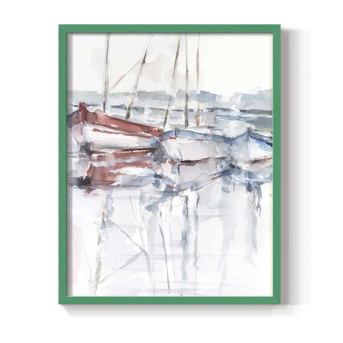 Watercolor Harbor Study II Framed Print in Green Solid Wood 11 x 14 Framed Print