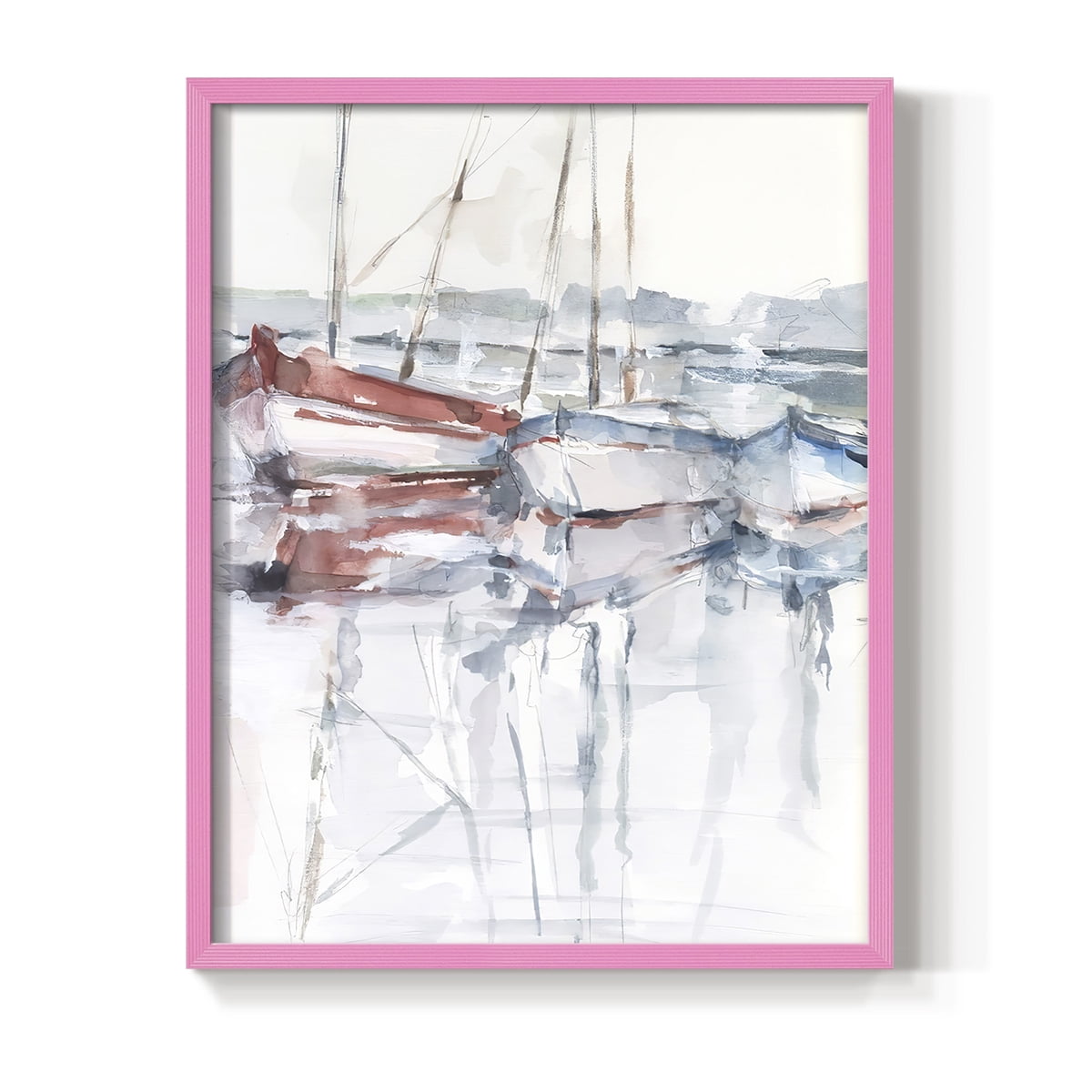 Watercolor Harbor Study II Framed Print in Pink Solid Wood 8 x 10 Framed Print