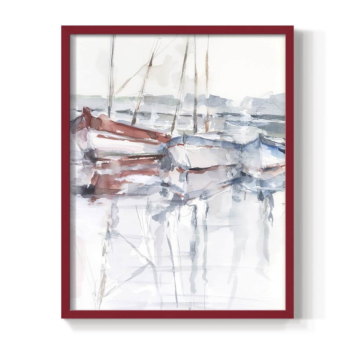 Watercolor Harbor Study II Framed Print in Red Solid Wood 11 x 14 Framed Print