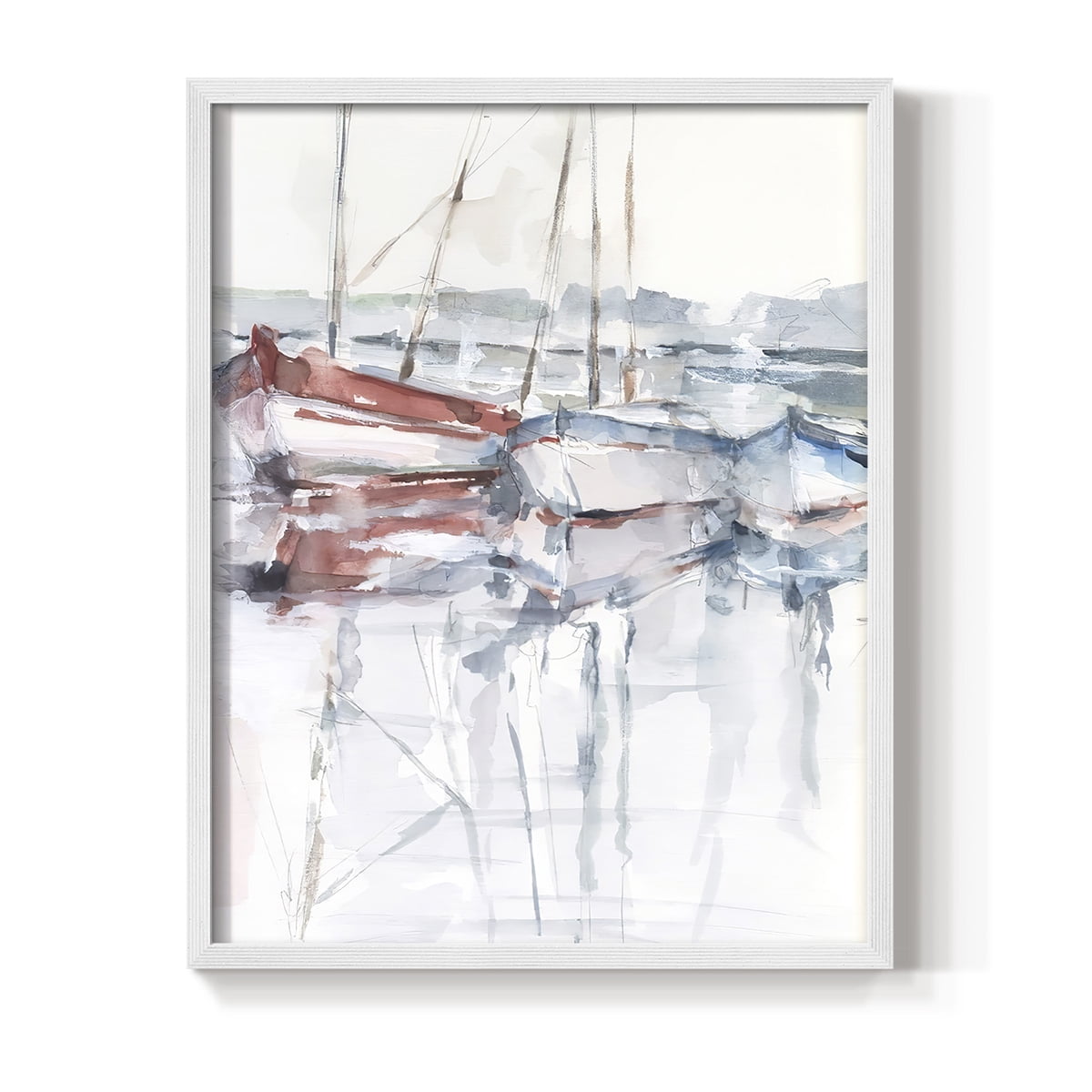 Watercolor Harbor Study II Framed Print in White Solid Wood 11 x 14 Framed Print