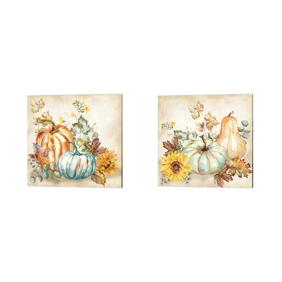 Watercolor Harvest Pumpkin A by Tre Sorelle Studios Canvas Art Set of 2 14 inch X 14 inch Each