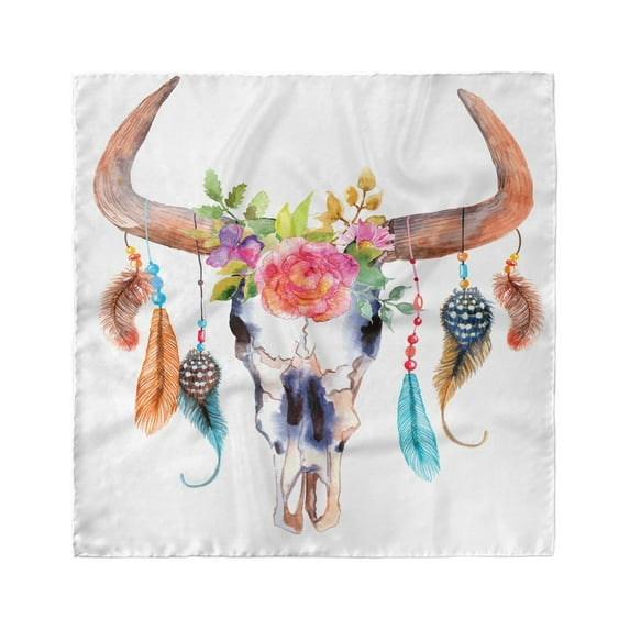 Watercolor Head Scarf, Bull Skull Boho Plant, Head Wrap, 3 Sizes, by Ambesonne