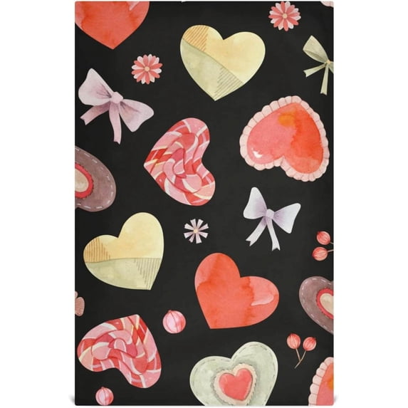 Watercolor Heart Bowknot Dish Towels Set of 1, Sweets Valentine Washable Tea Towels Dishcloths Lint-Free 18x28 Inch Fast Drying for Home Kitchen Clean