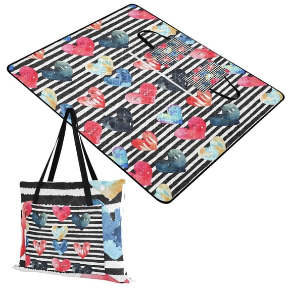 Watercolor Heart Extra Large Picnic Beach Blanket Waterproof Sand Proof Portable Outdoor Mat 60x80