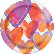 7" Valentine's Day Watercolor Hearts Paper Paper Dessert Plates, 8ct