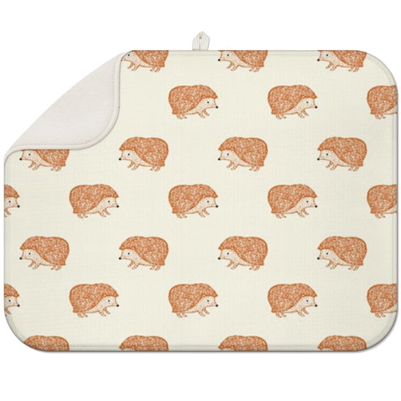 Watercolor Hedgehog Artwork Dish Mat - Absorbent, Non-Slip Microfiber Drying Pad - Compact Storage & Multi-Functional Use