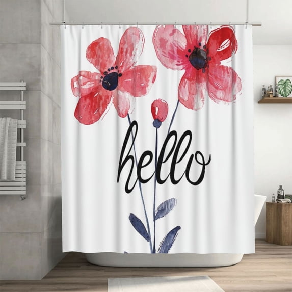 Watercolor Hello Shower Curta inch 72x72 inch For Bathroom, Waterproof Fabric Quick Dry Soft Decoration Set