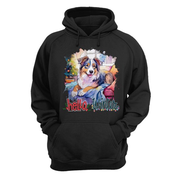 Watercolor Hello Winter Australian Shepherd Chill Christmas Welcome Hoodie Unisex Merch Hoodies Aussie Dog Lover Gifts - 00016
