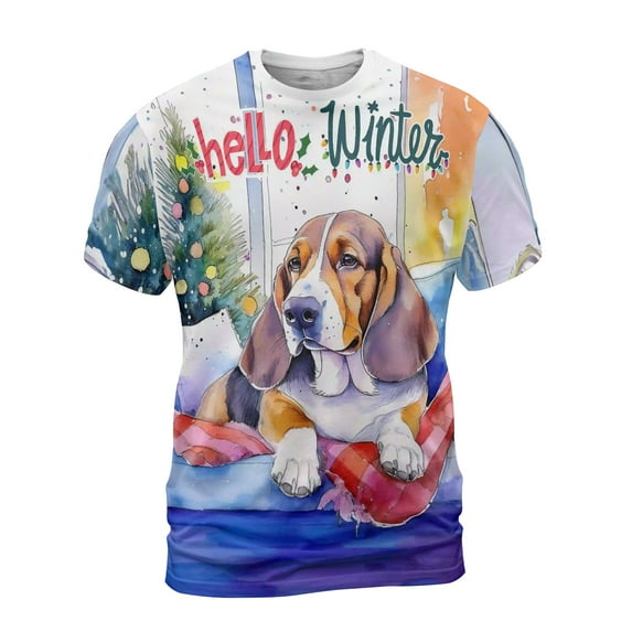 Watercolor Hello Winter Basset Hound Chill Christmas Welcome All Over Print 3D Shirt Unisex Merch Bassets Dog Breed Lovers Gifts Idea - 00016
