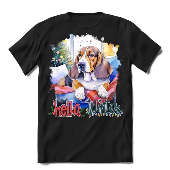 Watercolor Hello Winter Basset Hound Chill Christmas Welcome Shirt T-shirt Unisex Merch Bassets Dog Breed Lovers Gifts Idea - 00016