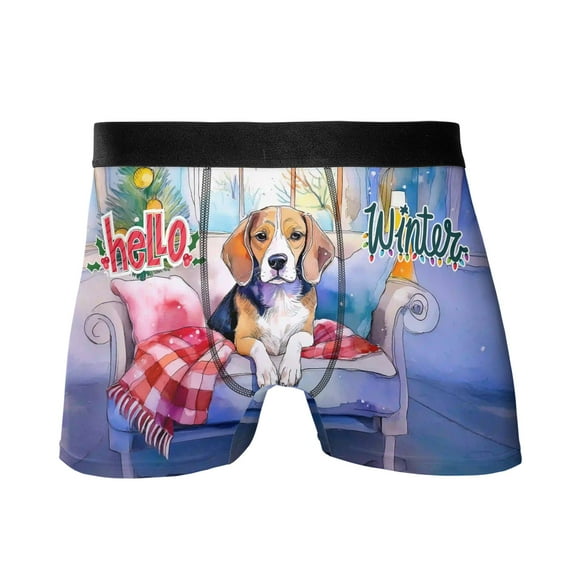 Watercolor Hello Winter Beagle Chill Christmas Welcome All Over Print Boxer Briefs Underwear for Men Dad Beagles Dog Lover Gifts Idea - 00016
