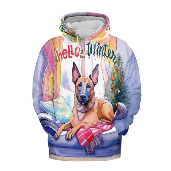Watercolor Hello Winter Belgian Malinois Chill Christmas Welcome All Over Print 3D Hoodie Unisex Merch Hoodies Sheepdog Dog Lover Gifts - 00016