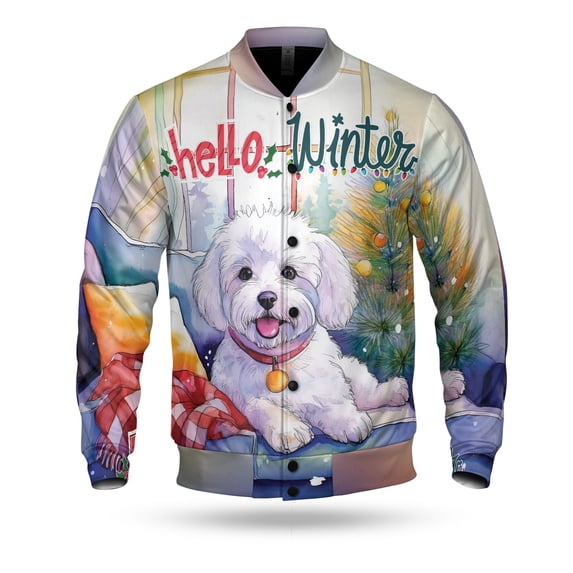 Watercolor Hello Winter Bichon Frise Chill Christmas Welcome All Over Print 3D Baseball Jacket Bichons Dog Lovers Gifts Idea Bomber Jacket Softball - 00016