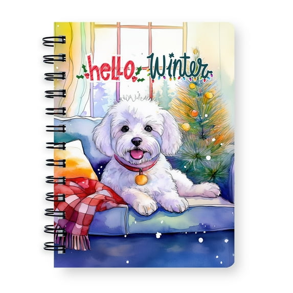 Watercolor Hello Winter Bichon Frise Chill Christmas Welcome Spiral Bound Journal Bichons Dog Lovers Gifts Idea 5x7in Spiral Notebook - 00016