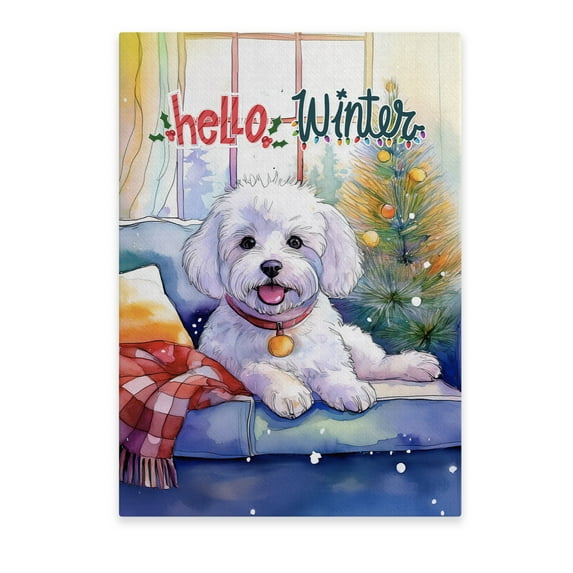 Watercolor Hello Winter Bichon Frise Chill Christmas Welcome Vertical Matte Canvas Poster Bichons Dog Lovers Gifts Idea Wall Art Home Decor - 00016