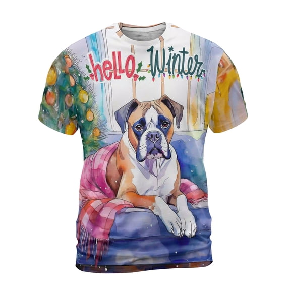 Watercolor Hello Winter Boxer Chill Christmas Welcome All Over Print 3D Shirt Unisex Merch Boxers Dog Lover Gifts Idea - 00016