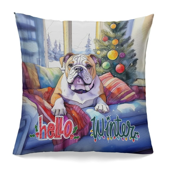 Watercolor Hello Winter Bulldog Chill Christmas Welcome Pillowcase Double Sided Dog Lover Gifts Idea Pillow Case Covers - 00016