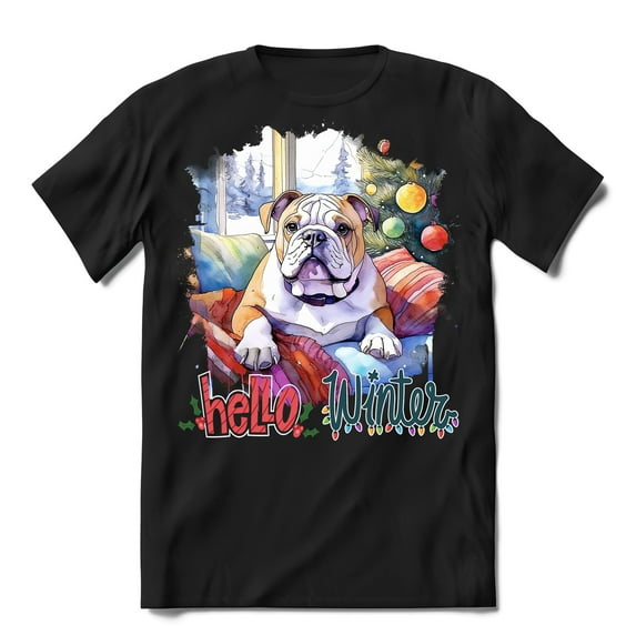 Watercolor Hello Winter Bulldog Chill Christmas Welcome Shirt T-shirt Unisex Merch Dog Lover Gifts Idea - 00016