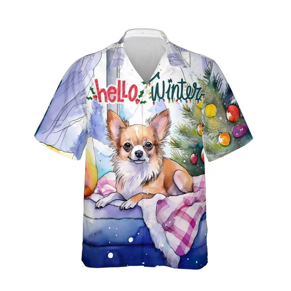 Watercolor Hello Winter Chihuahua Chill Christmas Welcome Hawaiian Shirt Breathable Summer Unisex Merch Dog Lover Gifts Idea - 00016