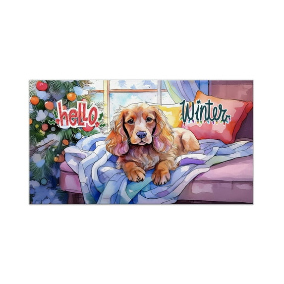 Watercolor Hello Winter Cocker Spaniel Chill Christmas Welcome Doormat Cockers Dog Lover Gifts Indoor Outdoor Welcome Mat - 00016