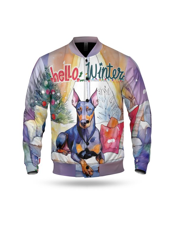 Watercolor Hello Winter Doberman Pinscher Chill Christmas Welcome All Over Print 3D Baseball Jacket Doberman Dog Lover Gifts Bomber Jacket Softball - 00016