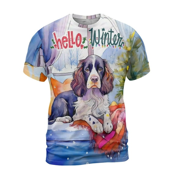 Watercolor Hello Winter English Springer Spaniel Chill Christmas Welcome All Over Print 3D Shirt Unisex Merch Springers Dog Lover Gifts - 00016
