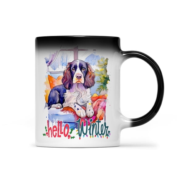 Watercolor Hello Winter English Springer Spaniel Chill Christmas Welcome Heat Color Changing Mug Springers Dog Lover Gifts Magic Coffee Mug - 00016