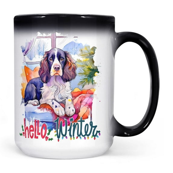 Watercolor Hello Winter English Springer Spaniel Chill Christmas Welcome Heat Color Changing Mug Springers Dog Lover Gifts Magic Coffee Mug - 00016