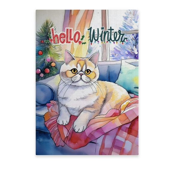 Watercolor Hello Winter Exotic Shorthair Chill Christmas Welcome Vertical Matte Canvas Poster Cat Lover Kitten Owner Gifts Wall Art Home Decor - 00016