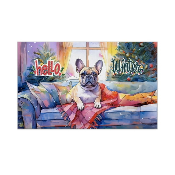 Watercolor Hello Winter French Bulldog Chill Christmas Welcome Doormat Dog Lover Gifts Indoor Outdoor Welcome Mat - 00016