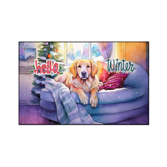 Watercolor Hello Winter Golden Retriever Chill Christmas Welcome Indoor Rug Goldens Dog Lover Gifts Idea Carpet Living Bed Room Sofa Home Decor - 00016