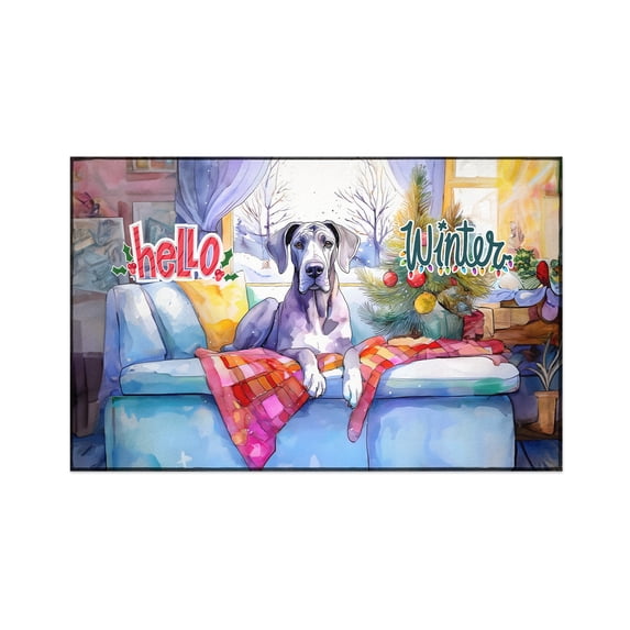 Watercolor Hello Winter Great Dane Chill Christmas Welcome Indoor Rug Danes Dog Lover Gifts Carpet Living Bed Room Sofa Home Decor - 00016