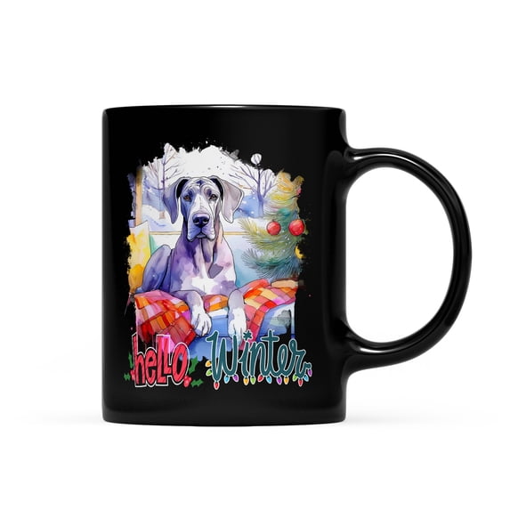 Watercolor Hello Winter Great Dane Chill Christmas Welcome Mug Danes Dog Lover Gifts Coffee Tea Cup - 00016