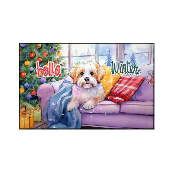 Watercolor Hello Winter Havanese Chill Christmas Welcome Indoor Rug Havanese Dog Lover Gifts Idea Carpet Living Bed Room Sofa Home Decor - 00016