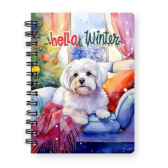 Watercolor Hello Winter Maltese Chill Christmas Welcome Spiral Bound Journal Maltese Dog Lover Gifts Idea 5x7in Spiral Notebook - 00016