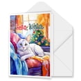thumbnail image 1 of Watercolor Hello Winter Manx Chill Christmas Welcome 5x7in Folded Greeting Card Cat Lover Kitten Owner Gifts Single Note Card with Envelope - 00016, 1 of 5
