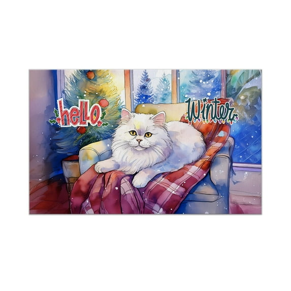 Watercolor Hello Winter Persian Chill Christmas Welcome Doormat Cat Lover Kitten Owner Gifts Indoor Outdoor Welcome Mat - 00016