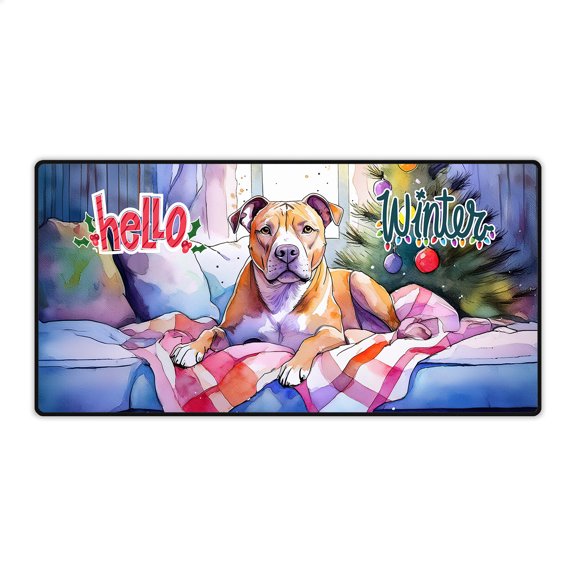 Watercolor Hello Winter Pitbull Chill Christmas Welcome Desk Mat Full Keyboard Mouse Pad Terrier Dog Lover Large Mousepad - 00016