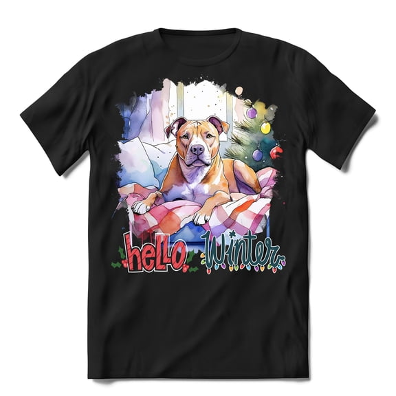 Watercolor Hello Winter Pitbull Chill Christmas Welcome Shirt T-shirt Unisex Merch Terrier Dog Lover - 00016