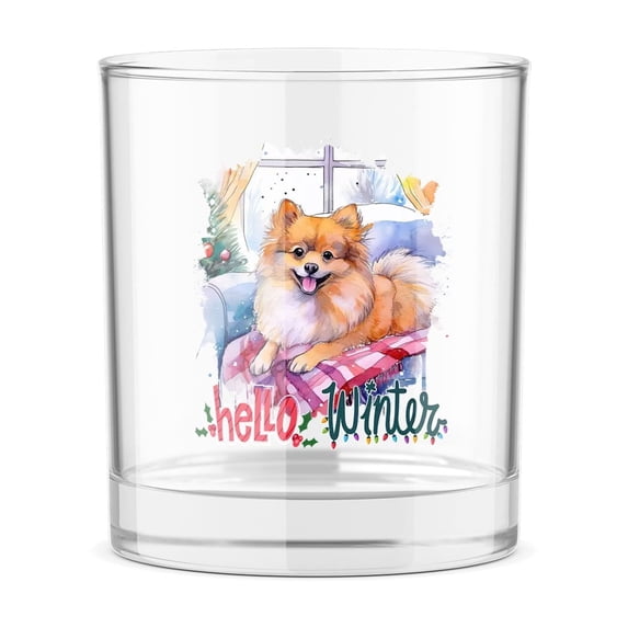 Watercolor Hello Winter Pomeranian Chill Christmas Welcome 11oz Whiskey Glass Mug Pom Dog Lover Gifts Whiskey Cocktail Glasses Cup - 00016
