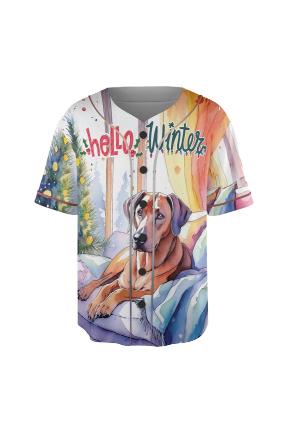 Watercolor Hello Winter Rhodesian Ridgeback Chill Christmas Welcome All Over Print 3D Baseball Shirt Ridgebacks Dog Lover Gifts Softball Sport - 00016