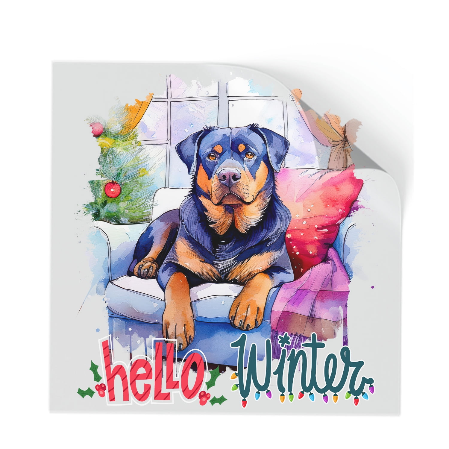 Watercolor Hello Winter Rottweiler Chill Christmas Welcome Cutout ...