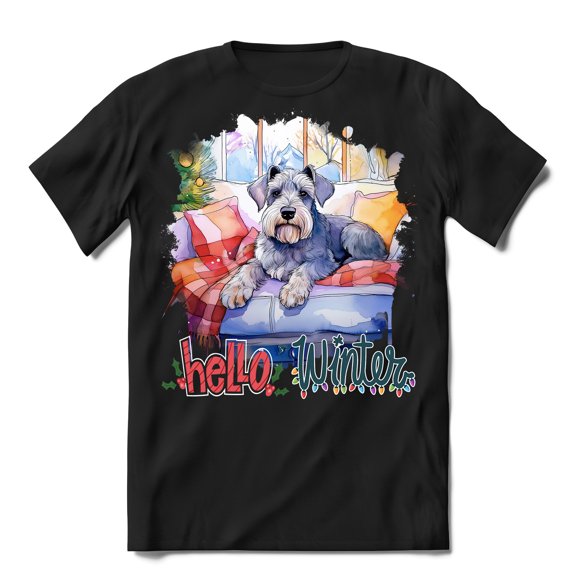Watercolor Hello Winter Schnauzer Chill Christmas Welcome Shirt T-shirt Unisex Merch Miniature Schnauzer Dog Lover - 00016